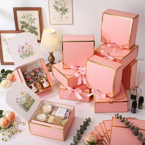 Jaloro 16 Pack Pink Gift Boxes with Lids, 7x7x3 Inch Bridesmaid Proposal Box with Ribbons for Present Wedding, Birthday, Anniversary, Mother's Day, Graduation, Baby Shower, Cupcake Packaging in Saudi Arabia