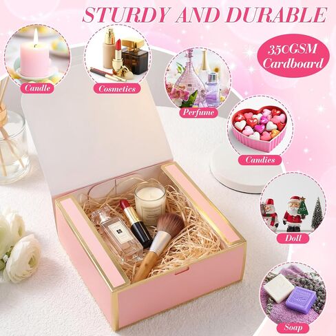 Jaloro 16 Pack Pink Gift Boxes with Lids, 7x7x3 Inch Bridesmaid Proposal Box with Ribbons for Present Wedding, Birthday, Anniversary, Mother's Day, Graduation, Baby Shower, Cupcake Packaging in Saudi Arabia