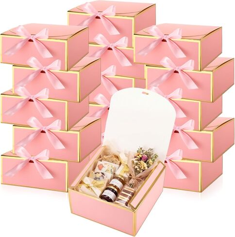Jaloro 16 Pack Pink Gift Boxes with Lids, 7x7x3 Inch Bridesmaid Proposal Box with Ribbons for Present Wedding, Birthday, Anniversary, Mother's Day, Graduation, Baby Shower, Cupcake Packaging in Saudi Arabia