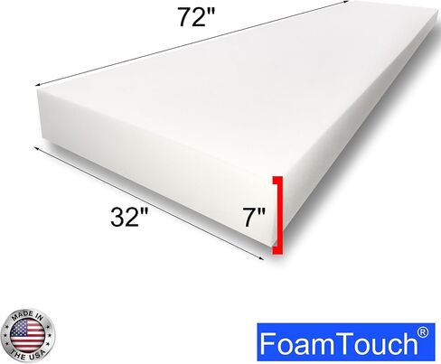 ملاءة إسفنجية من البولي يوريثين FoamTouch بسمك 17.78 سم × عرض 81.28 سم × طول 182.88 سم - تنجيد أبيض وإسفنج فراش لاستبدال الوسادة ودعم المرتبة وإدراج الوسادة - بدون غطاء in Kuwait