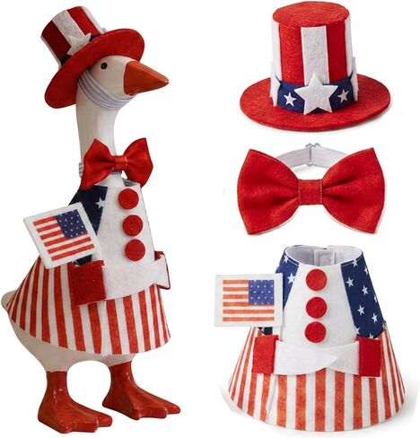 3PCS Desk Goose Outfits 7 Inches, Fourth of July Goose Outfit Set, Patriotic Desk Decor for American Independence Day, Mini Desk Gooses Clothes with Stripes and Bow in Saudi Arabia