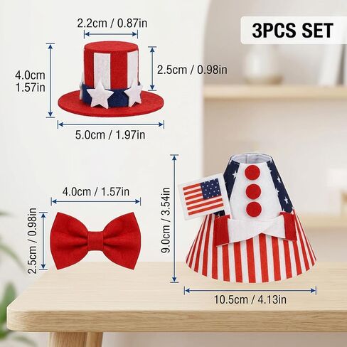 3PCS Desk Goose Outfits 7 Inches, Fourth of July Goose Outfit Set, Patriotic Desk Decor for American Independence Day, Mini Desk Gooses Clothes with Stripes and Bow in Saudi Arabia