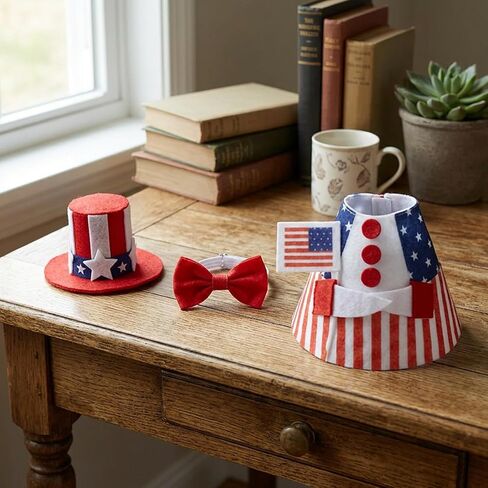 3PCS Desk Goose Outfits 7 Inches, Fourth of July Goose Outfit Set, Patriotic Desk Decor for American Independence Day, Mini Desk Gooses Clothes with Stripes and Bow in Saudi Arabia