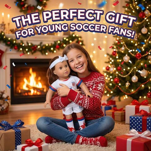 American 18 inch Doll Clothes Accessories - 6 Pcs Soccer Uniform Set Includes Jersey, Shorts, Socks, Cleats, Soccer Ball & Bow Headband for 18 Inch Girl Dolls in Saudi Arabia