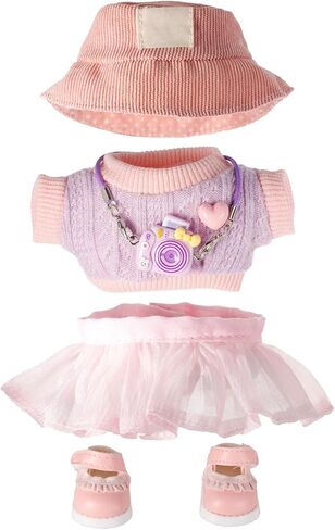 Clothes for 17cm Dolls, Accessories for 17cm Doll, Clothes Set for Doll, Fashionable Cute Elegant Matchable Style 5 PCS Set Hat Clothes for Dolls Accessories (No Doll) (Pink) in Saudi Arabia
