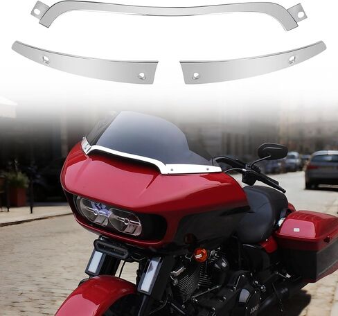 شريط زخرفة الزجاج الأمامي المقسم من الألومنيوم للدراجات النارية متوافق مع Road Glide 2014-2023، مجموعة أدوات مركزية للتجول لملحقات Harley Road Glide Ultra FLTRU FLTRX Special FLTRXS 2014-2023، فضي in Kuwait