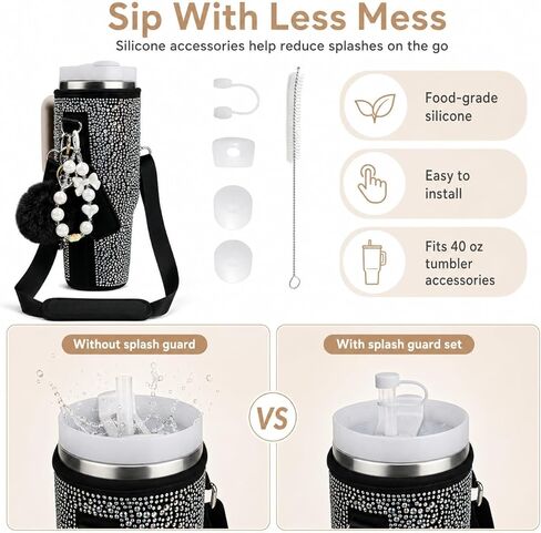 Water Bottle Carrier Bag for Stanley 40oz Tumbler - Stanley Cup Bag with Adjustable Strap, Straw Cover & Pompom Keychains - Stanley Cup Accessories, Purple Diamond in Saudi Arabia