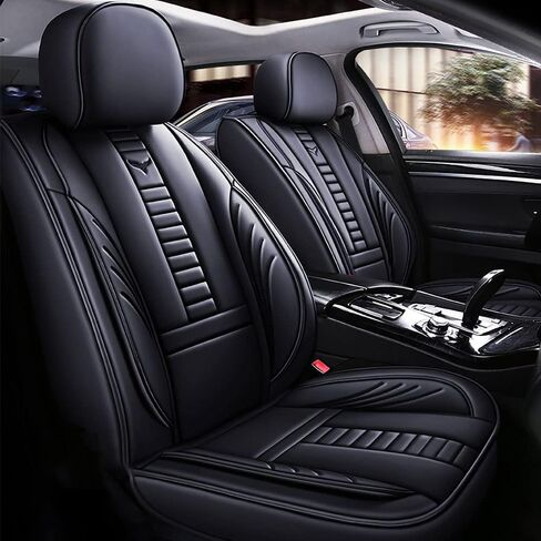 Full Set of Universal Fit Automotive Seat Covers fit for KIA K5 2021-2025, PU Leather Automobile Interior Sets with Headrest & Back Pillow Black & Blue Line in Saudi Arabia