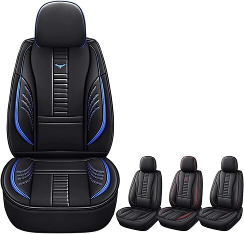 Full Set of Universal Fit Automotive Seat Covers fit for KIA K5 2021-2025, PU Leather Automobile Interior Sets with Headrest & Back Pillow Black & Blue Line in Saudi Arabia