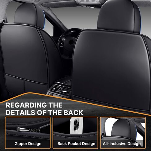 Full Set of Universal Fit Automotive Seat Covers fit for KIA K5 2021-2025, PU Leather Automobile Interior Sets with Headrest & Back Pillow Black & Blue Line in Saudi Arabia
