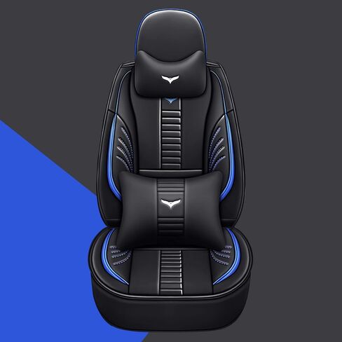 Full Set of Universal Fit Automotive Seat Covers fit for KIA K5 2021-2025, PU Leather Automobile Interior Sets with Headrest & Back Pillow Black & Blue Line in Saudi Arabia