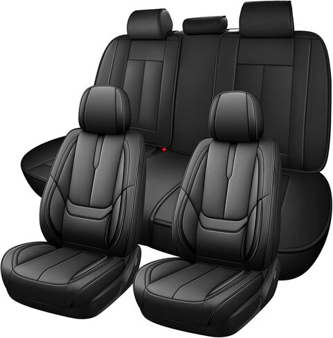 غطاء مقعد السيارة لسيارة Audi A4 1998-2024، غطاء مقعد من الجلد الصناعي الفاخر | محرك رياضي مقاوم للماء وجيد التهوية، أغطية مقاعد سهلة التركيب (الزوج الأمامي/أسود) in Kuwait