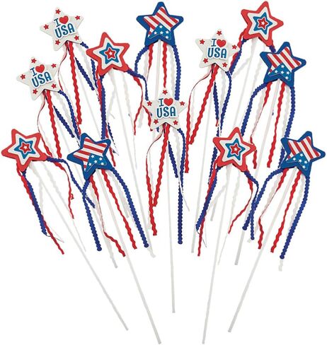 Fun Express USA Patriotic Wand Craft Kits for Kids Ages 4-8 Makes 12 - DIY Fourth of July Arts and Crafts Supplies with Foam Stickers | Easy Beginner Kits for Toddlers, Classroom & Party Activities in Kuwait