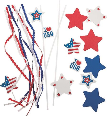 Fun Express USA Patriotic Wand Craft Kits for Kids Ages 4-8 Makes 12 - DIY Fourth of July Arts and Crafts Supplies with Foam Stickers | Easy Beginner Kits for Toddlers, Classroom & Party Activities in Kuwait