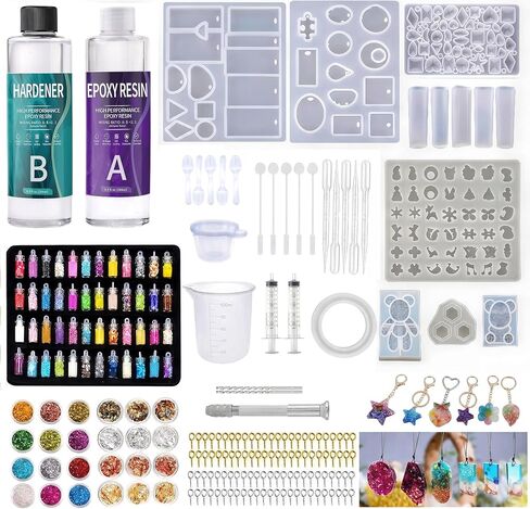 Epoxy Resin Kit and Molds Set,318 PCS Complete Art Starter Kit with Silicone Molds,AB Glue,Glitter,Pigments & Tools.Casting Resin for Jewelry Making,Beginners & Adults.Ultimate Gift for Women & Girls in Saudi Arabia