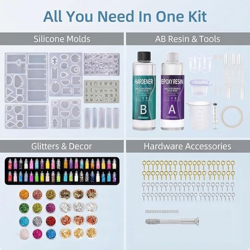Epoxy Resin Kit and Molds Set,318 PCS Complete Art Starter Kit with Silicone Molds,AB Glue,Glitter,Pigments & Tools.Casting Resin for Jewelry Making,Beginners & Adults.Ultimate Gift for Women & Girls in Saudi Arabia