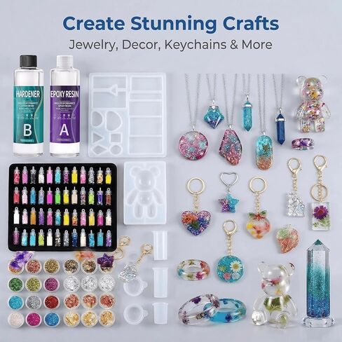 Epoxy Resin Kit and Molds Set,318 PCS Complete Art Starter Kit with Silicone Molds,AB Glue,Glitter,Pigments & Tools.Casting Resin for Jewelry Making,Beginners & Adults.Ultimate Gift for Women & Girls in Saudi Arabia