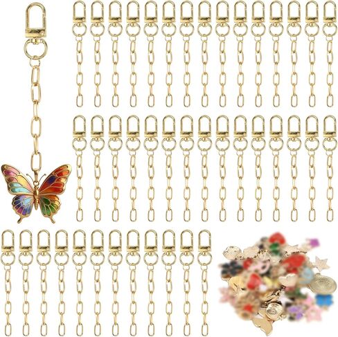 DORMIYA 50 Set Keychain Making Kit, Swivel Golden Metal Keychain Clip, Lobster Clasp Extender Chain, Bulk DIY Craft Accessories 50 Random Charms for Jewelry Bags Presents in Kuwait