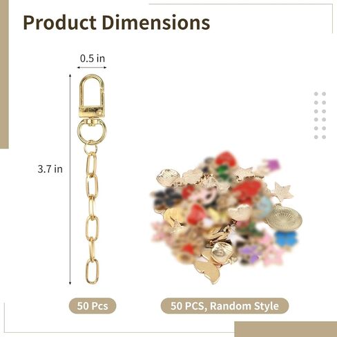 DORMIYA 50 Set Keychain Making Kit, Swivel Golden Metal Keychain Clip, Lobster Clasp Extender Chain, Bulk DIY Craft Accessories 50 Random Charms for Jewelry Bags Presents in Kuwait