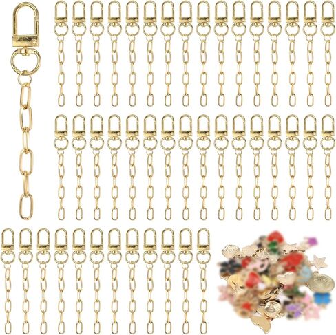 DORMIYA 50 Set Keychain Making Kit, Swivel Golden Metal Keychain Clip, Lobster Clasp Extender Chain, Bulk DIY Craft Accessories 50 Random Charms for Jewelry Bags Presents in Kuwait