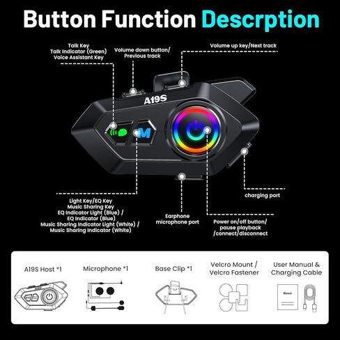 Motorcycle Bluetooth Headset-2 Rider Motorcycle Intercom with Noise Reduction/Waterproof/1000mAh Battery Helmet Speakers Compatible for Most Helmets（ Riding/Snowmobile/Cycling/Sports in Saudi Arabia