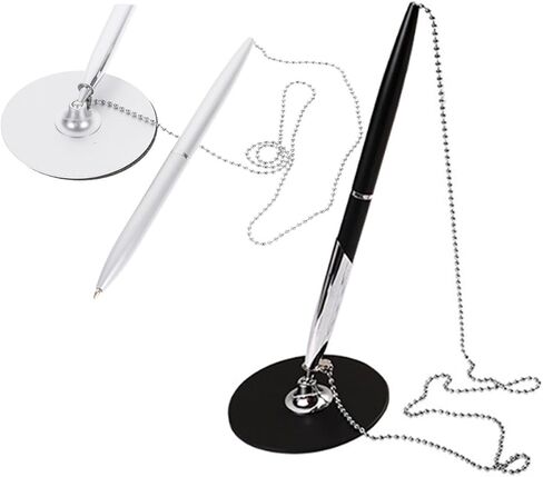 Luxshiny Professional Metal Ballpoint Pen with Chain, 2pcs Set Black Silver, Table Fixed Pen for Office Business and Guest Book Signing in Kuwait