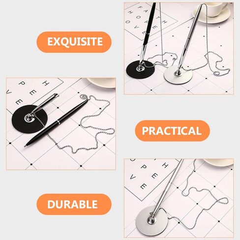 Luxshiny Professional Metal Ballpoint Pen with Chain, 2pcs Set Black Silver, Table Fixed Pen for Office Business and Guest Book Signing in Kuwait