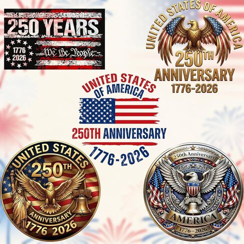 5pcs 250th Anniversary USA Car Decal Sticker,7.85 in American Patriotic 4th of July 1776–2026 for Car,Truck,SUV,Window,Laptop,250 Years American Independence Decorations Bumper Stickers in Kuwait