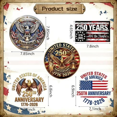 5pcs 250th Anniversary USA Car Decal Sticker,7.85 in American Patriotic 4th of July 1776–2026 for Car,Truck,SUV,Window,Laptop,250 Years American Independence Decorations Bumper Stickers in Kuwait