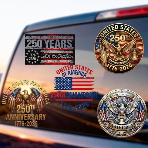 5pcs 250th Anniversary USA Car Decal Sticker,7.85 in American Patriotic 4th of July 1776–2026 for Car,Truck,SUV,Window,Laptop,250 Years American Independence Decorations Bumper Stickers in Kuwait