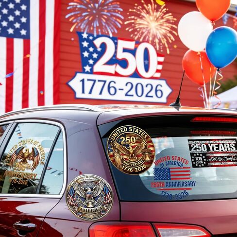 5pcs 250th Anniversary USA Car Decal Sticker,7.85 in American Patriotic 4th of July 1776–2026 for Car,Truck,SUV,Window,Laptop,250 Years American Independence Decorations Bumper Stickers in Kuwait