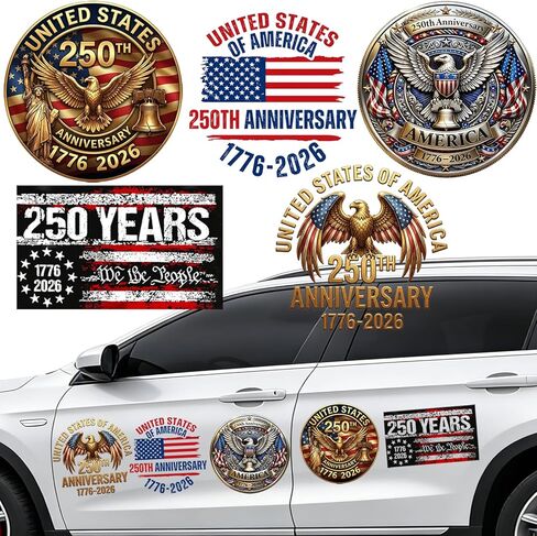 5pcs 250th Anniversary USA Car Decal Sticker,7.85 in American Patriotic 4th of July 1776–2026 for Car,Truck,SUV,Window,Laptop,250 Years American Independence Decorations Bumper Stickers in Kuwait
