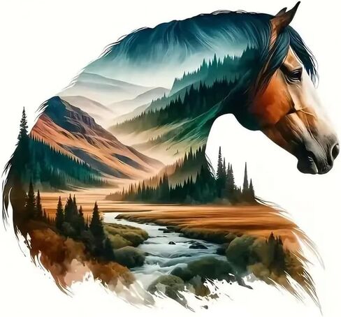 2 PCS Mountain Landscape Horse Vinyl Decal Sticker, Waterproof Removable, for Cars Laptops Trucks - Scenic Wilderness Decorative Sticker (A-217) in Saudi Arabia