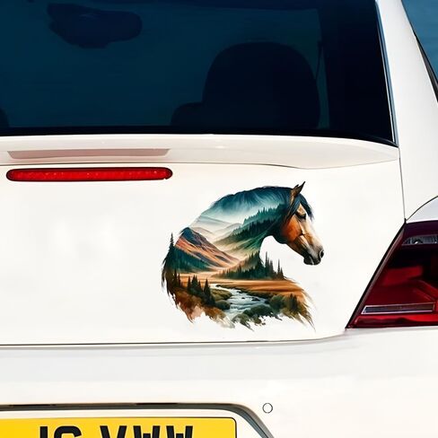 2 PCS Mountain Landscape Horse Vinyl Decal Sticker, Waterproof Removable, for Cars Laptops Trucks - Scenic Wilderness Decorative Sticker (A-217) in Saudi Arabia