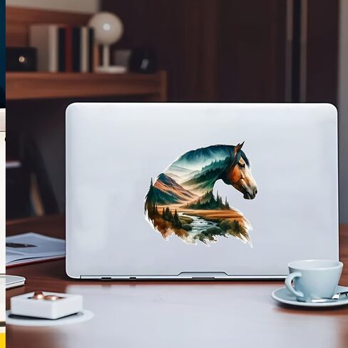 2 PCS Mountain Landscape Horse Vinyl Decal Sticker, Waterproof Removable, for Cars Laptops Trucks - Scenic Wilderness Decorative Sticker (A-217) in Saudi Arabia