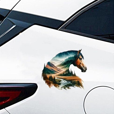 2 PCS Mountain Landscape Horse Vinyl Decal Sticker, Waterproof Removable, for Cars Laptops Trucks - Scenic Wilderness Decorative Sticker (A-217) in Saudi Arabia