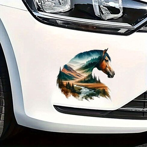 2 PCS Mountain Landscape Horse Vinyl Decal Sticker, Waterproof Removable, for Cars Laptops Trucks - Scenic Wilderness Decorative Sticker (A-217) in Saudi Arabia