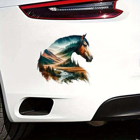 2 PCS Mountain Landscape Horse Vinyl Decal Sticker, Waterproof Removable, for Cars Laptops Trucks - Scenic Wilderness Decorative Sticker (A-217) in Saudi Arabia