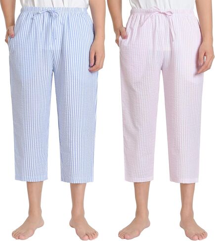 Latuza Women's Seersucker Pajamas Capris Cotton Capri Pj Pants in Saudi Arabia
