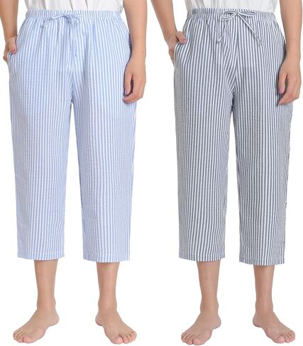 Latuza Women's Seersucker Pajamas Capris Cotton Capri Pj Pants in Saudi Arabia