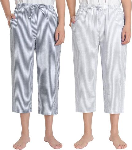 Latuza Women's Seersucker Pajamas Capris Cotton Capri Pj Pants in Saudi Arabia