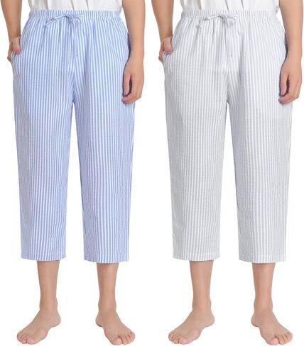 Latuza Women's Seersucker Pajamas Capris Cotton Capri Pj Pants in Saudi Arabia