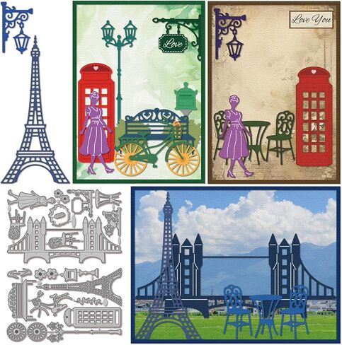 GLOBLELAND Paris Architecture Cutting Dies Metal France Tower Die Cuts Telephone Booths Street Lights Cutting Embossing Templates for Scrapbooking Crafts Paper Cards Making in Kuwait