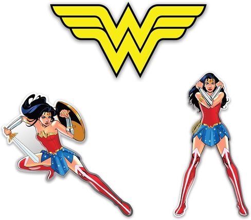 ملصقات كهربائية مرخصة رسميًا من DC Comics Wonder Woman in Action & رمز ديناميكي | ملصقات فينيل ممتازة مقاومة للطقس للسيارات وزجاجة المياه والهاتف والمزيد| صنع في الولايات المتحدة الأمريكية | مجموعة من 3 in Kuwait