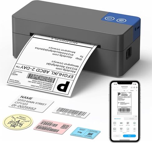Bluetooth Thermal Shipping Label Printer, 4x6 Portable Thermal Printer, Compatible with iPhone, Android, Windows and Mac, Works with USPS, UPS, Amazon, Shopify, Etsy (Black), 1 Count in Saudi Arabia