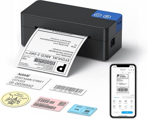 Bluetooth Thermal Shipping Label Printer, 4x6 Portable Thermal Printer, Compatible with iPhone, Android, Windows and Mac, Works with USPS, UPS, Amazon, Shopify, Etsy (Black), 1 Count in Saudi Arabia