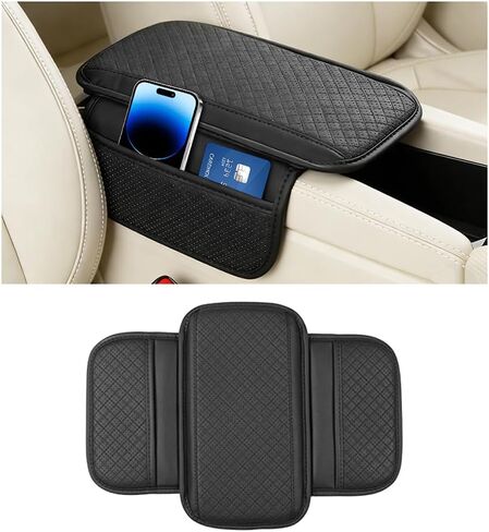 Car Center Console Cover, Vehicle Arm Rest Cover Cushion with 2 Storage Bags, Automotive Interior Armrest Box Middle Console Protector, Universal for SUV Sedan Truck (Black) in Saudi Arabia
