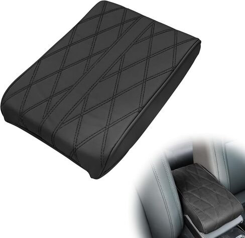 1 PCS Car Armrest Box Booster Pad, Leather 3D Texture Anti-Scratch Protective Cover, Memory Foam Leather Relieve Elbow Pressure Cushion, Universal for SUV, Truck, RV and More (Black) in Saudi Arabia