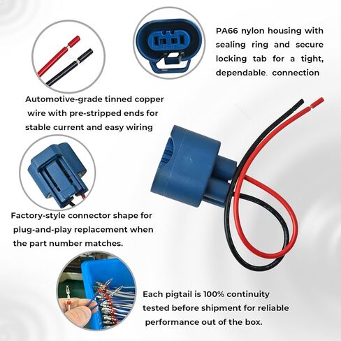 Female Adapters Wiring Harness Sockets Pigtail Plug Replacement for OE 9005 HB3 H10 9145 Compatible with Acura/Honda High/Low Beam or Fog Lights in Kuwait
