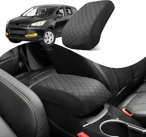 Center Console Cover Compatible with Ford Escape & Cmax 2013-2016, Leather Armrest Cover Lid Protector, Elbow Arm Rest Covering, Anti-Scratch, Black in Kuwait